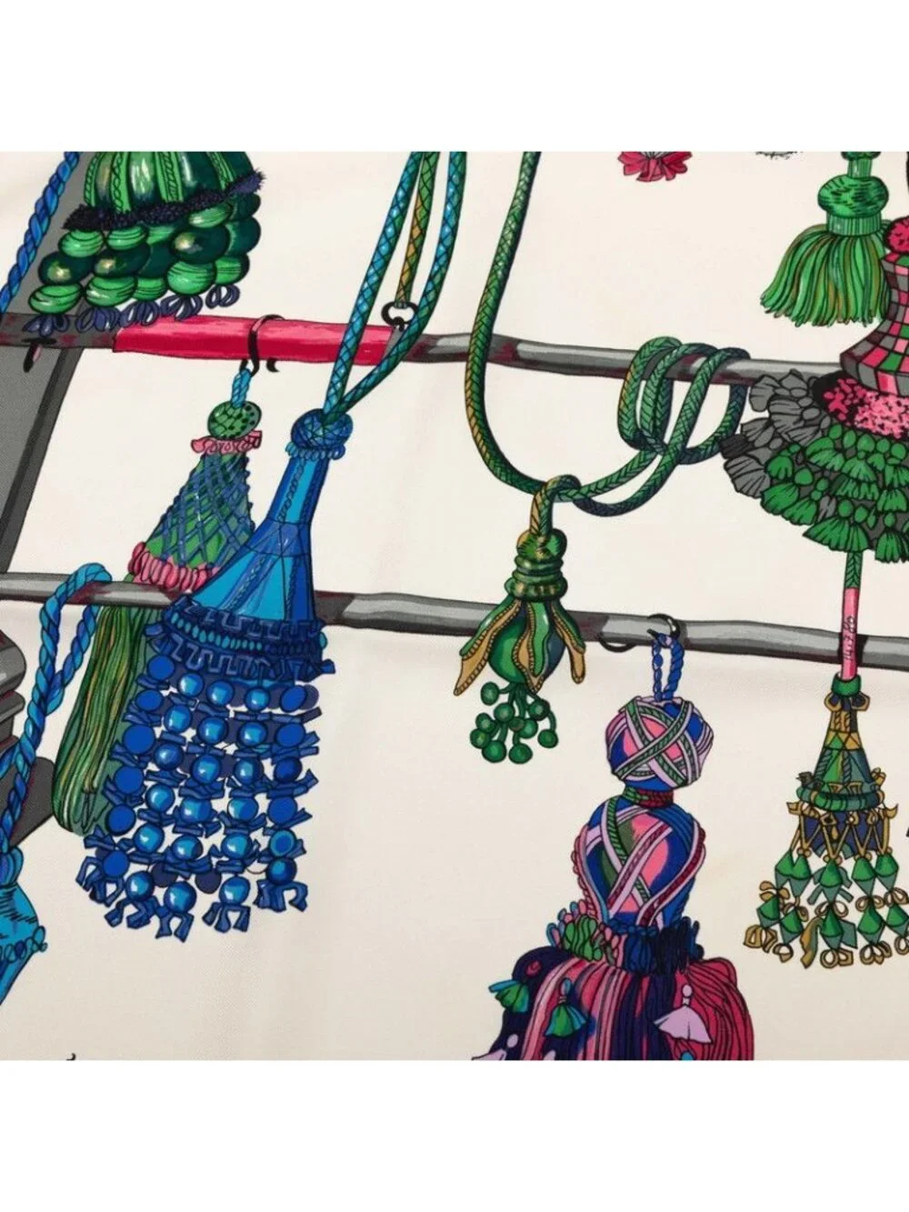 Hermes Carre 90 Pasementerie String Decoration Scarf Pink Multicolor Silk - Picture 3 of 9